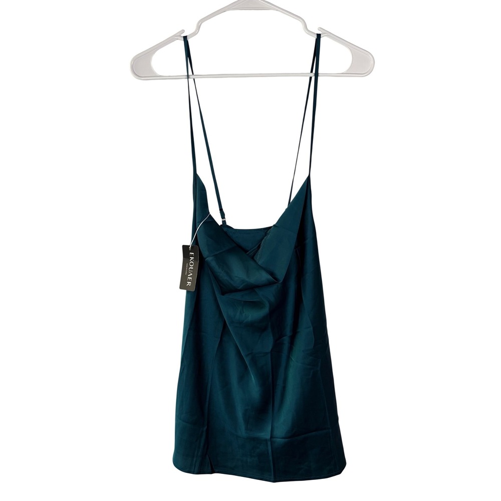 Ekouaer Teal Green Satin Cowl Neck Adjustable Strap Camisole Top XL New With Tag